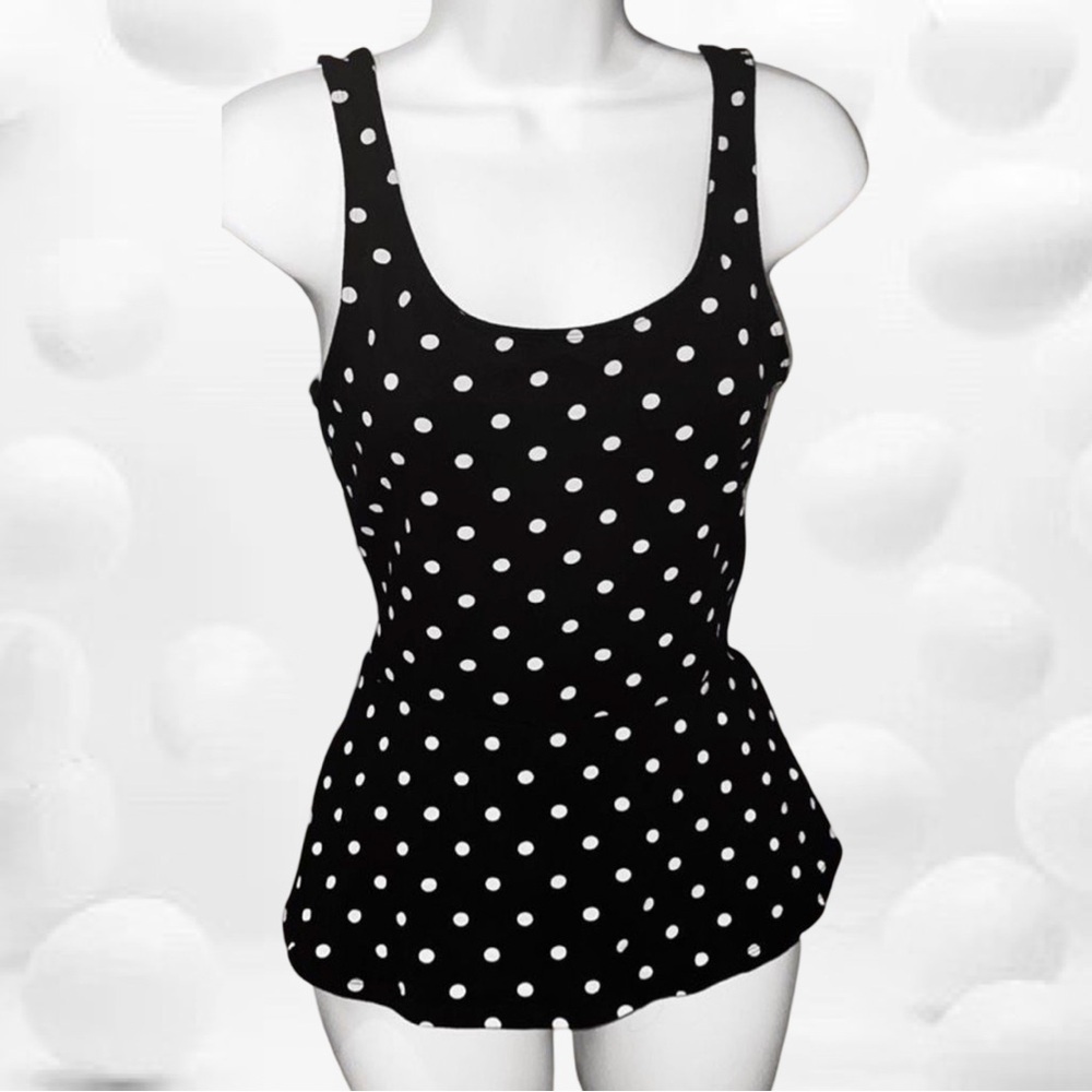 Express Black Top Women Small White Polkadots Fit & Flare Zipper Back Tank